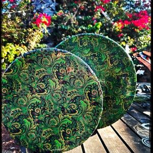 2 Nesting Vinyl Hat Trunks, Green Paisley. $125. Specify if wanting 1 or 2.